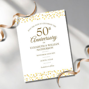 Carte Postale Faire-part 50e Anniversaire Golden Hearts Enregistrez la Date