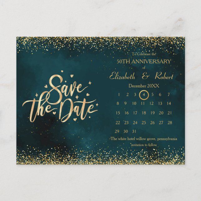 Carte Postale Faire-part 50e anniversaire Mariage vert Le calendrier des da (Devant)