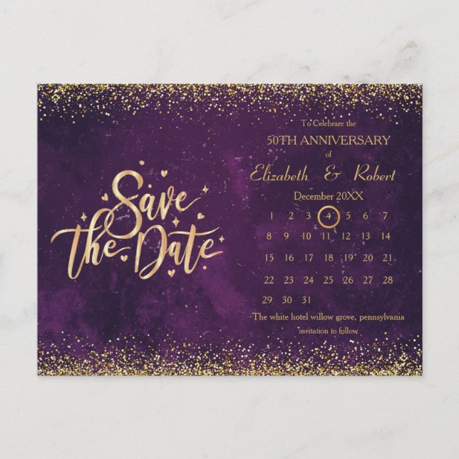 Carte Postale Faire-part 50e Anniversaire Purple Mariage Le Calendrier des  (Devant)