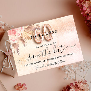 Carte Postale Faire-part 60e anniversaire pampas rose floral enregistrer la