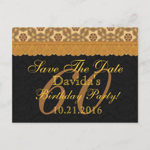 Carte Postale Faire-part 60e Enregistrer la date Anniversaire Or Black Lace