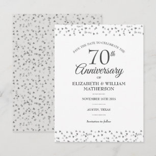 Carte Postale Faire-part 70e anniversaire Coeurs Confetti Enregistrer la da