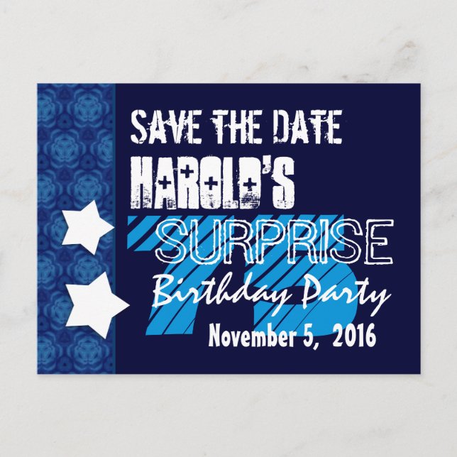 Carte Postale Faire-part 75e anniversaire surprise Enregistrer la date Blue (Devant)