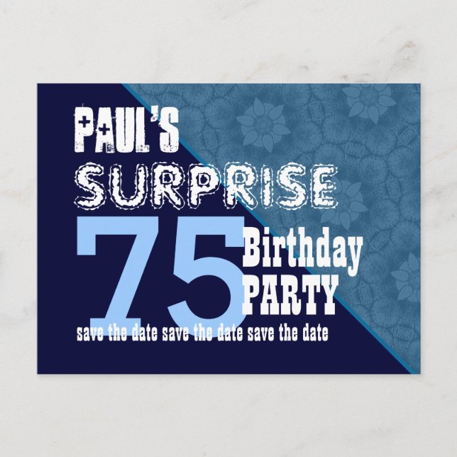 Carte Postale Faire-part 75e Anniversaire Surprise Enregistrer la date en d (Devant)