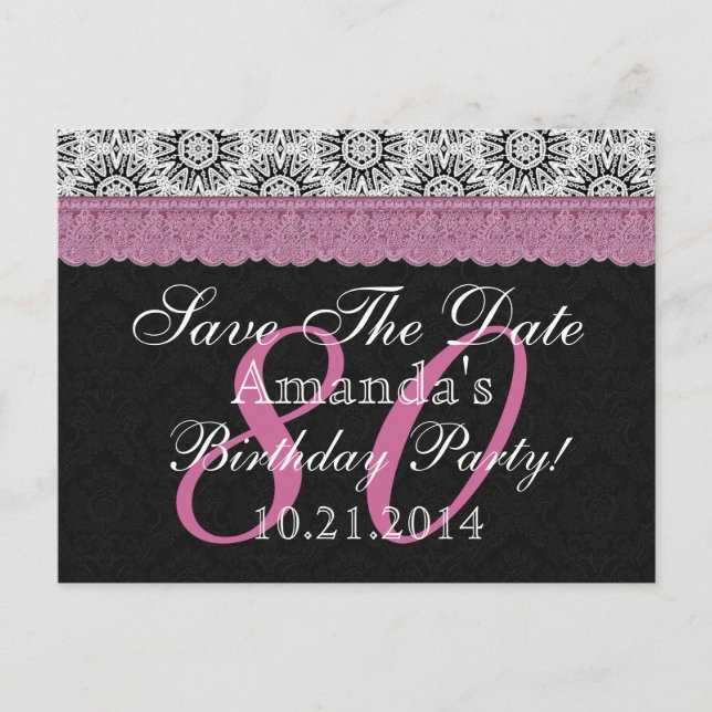 Carte Postale Faire-part 80e anniversaire Enregistrer la date Noir Blanc Ro (Devant)