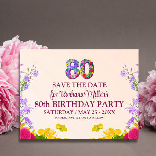 Carte Postale Faire-part 80e anniversaire floral moderne 80 ans fête