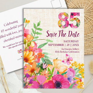Carte Postale Faire-part 85e Anniversaire Élégant Jardin Floral Papillons