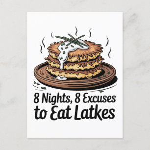 Carte Postale Faire-part 8 Latkes 8 Excuses pour manger Latkes Jewish Hanou