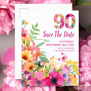 Carte Postale Faire-part 90 ans enregistrer date fleurs 90e anniversaire ca