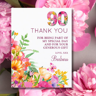Carte Postale Faire-part 90 Ans Fleurs Papillon 90e Anniversaire Merci