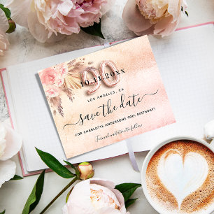Carte Postale Faire-part 90e anniversaire pampas fleurons rose enregistrer 