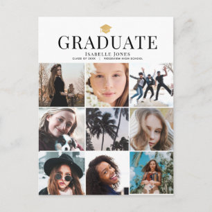 Carte Postale Faire-part 9 Collage photo Minimaliste blanc Graduation