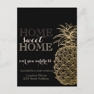Carte Postale Faire-part Accueil Sweet Home, Ananas Or, Noir Nouvelle adres