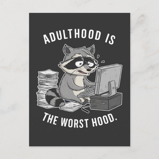 Carte Postale Faire-part Adulthood est le pire Hood Funny Raccoon amoureux (Devant)