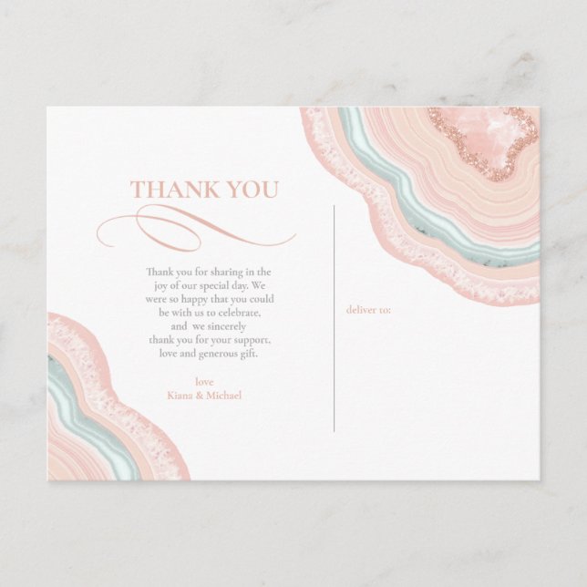 Carte Postale Faire-part Agate Geode Mariage Rose Parties scintillant Gold  (Devant)