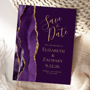 Carte Postale Faire-part Agate moderne Purple Gold Plum Enregistrer la date