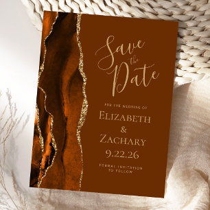 Carte Postale Faire-part Agate Orange Brûlé Or Muscade Brun Save the Date