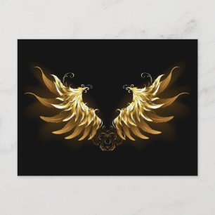 Carte Postale Faire-part Ailes d'Ange d'or sur arrière - plan noir