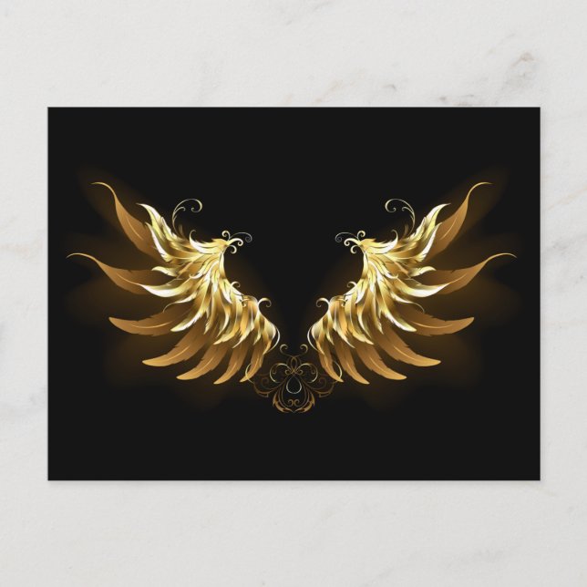 Carte Postale Faire-part Ailes d'Ange d'or sur arrière - plan noir (Devant)