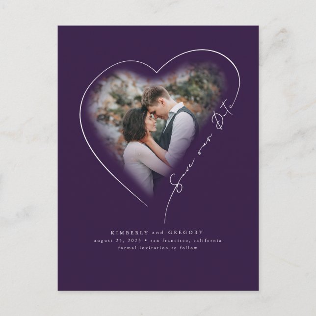 Carte Postale Faire-part Amour Coeur Élégant Minimal Enregistrer La Date Ph (Devant)