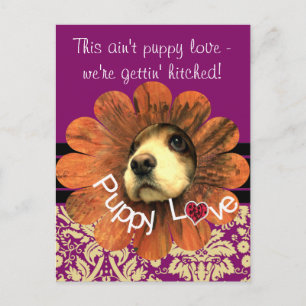 Carte Postale Faire-part Amour de chiot sortant d'une fleur