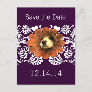 Carte Postale Faire-part Amour de chiot sortant d'une fleur