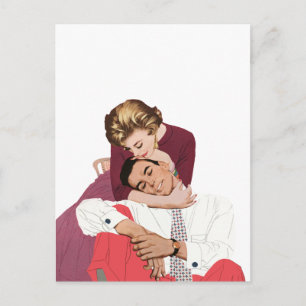 Carte Postale Faire-part Amour et romance vintage, jeunes mariés en rose