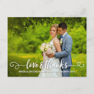 Carte Postale Faire-part Amour & Remerciements Typographie de mariage Roses