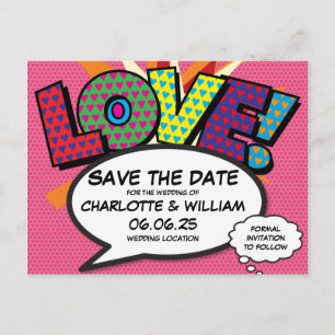 Carte Postale Faire-part AMOUR Sauvegarder la Date Amusant Rétro Bande Dess