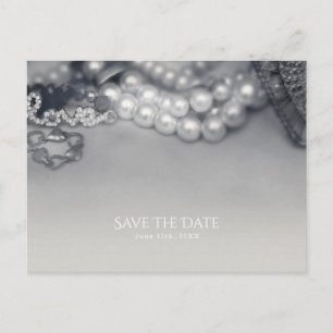 Carte Postale Faire-part Amour Vintage Glam Black & White Pearls Mariage