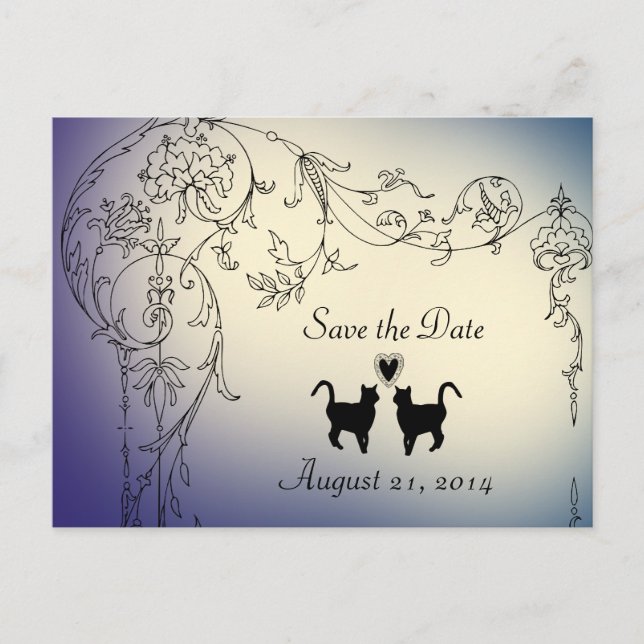 Carte Postale Faire-part Amoureux des Chats de Jardin Sauvegarder la Date (Devant)