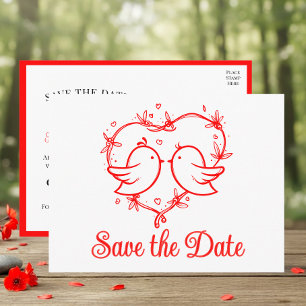 Carte Postale Faire-part Amoureux Fantaisistes Boho Rouge Mariage Épargnez