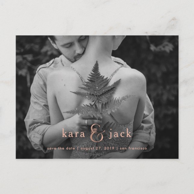 Carte Postale Faire-part Ampersand or rose | Photo Enregistrer la date (Devant)