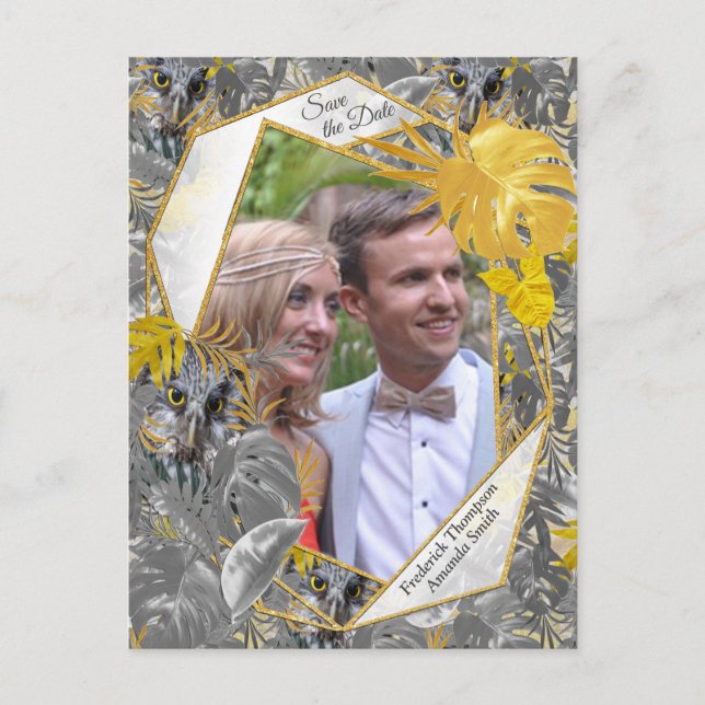 Carte Postale Faire-part Amusant Expressif en feuille plante Jaune et Gris (Devant)
