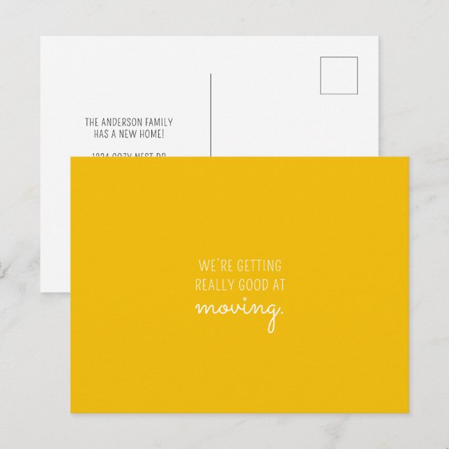 Carte Postale Faire-part Amusant Minimal Jaune Nouvelle Adresse Maison Démé (Devant / Derrière)