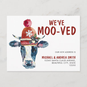 Carte Postale Faire-part Amusant Nous avons Moo-ved Noël Vacances Vache Mov