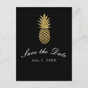 Carte Postale Faire-part Ananas d'or Noir moderne Tropical Enregistrer la d