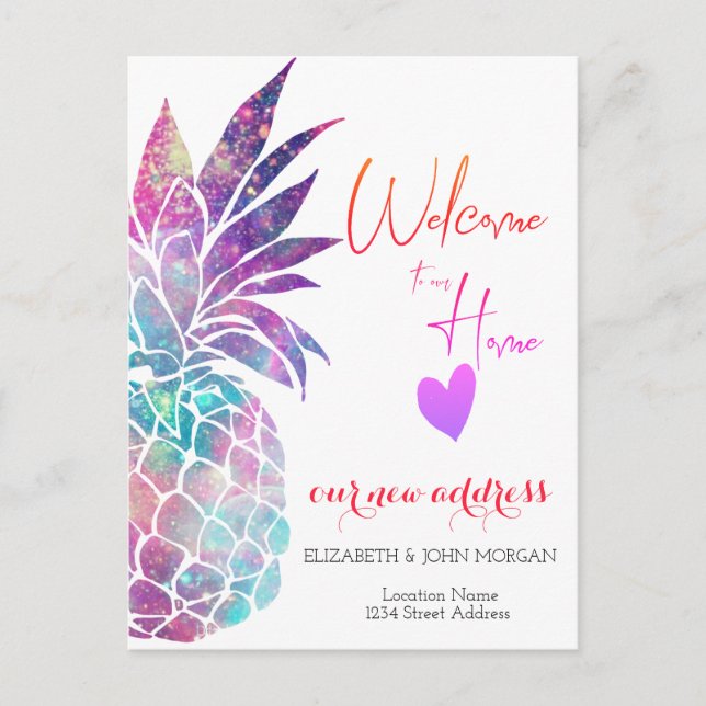 Carte Postale Faire-part Ananas, nouveau domicile cœur (Devant)