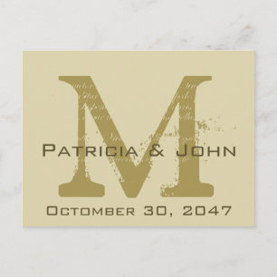 Carte Postale Faire-part Ancien parchemin, Monogramme Or Mariage Enregistre