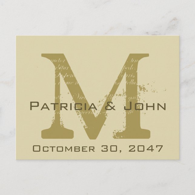 Carte Postale Faire-part Ancien parchemin, Monogramme Or Mariage Enregistre (Devant)