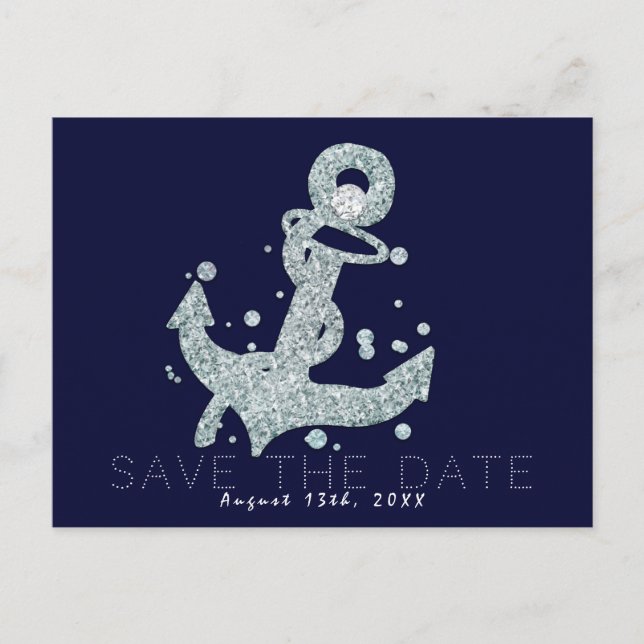 Carte Postale Faire-part Ancre de diamant nautique Bling Glam Enregistrer l (Devant)