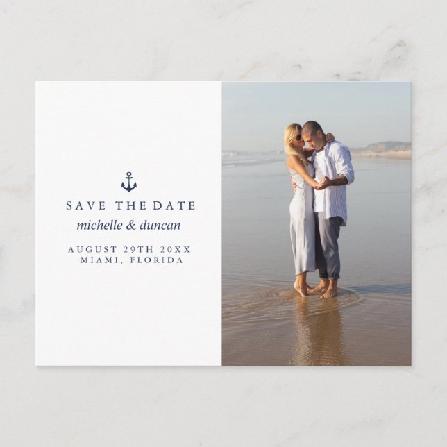 Carte Postale Faire-part ANCRE MARIAGE NAUTIQUE Photo  ENREGISTRER LA DATE (Devant)