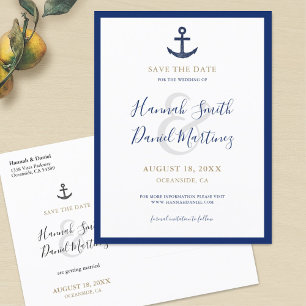 Carte Postale Faire-part Ancre Marine Bleu Nuit Mariage Économisez la Date