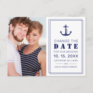Carte Postale Faire-part Ancre marine Mariage bleu Modifier la date