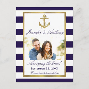 Carte Postale Faire-part Ancre Nautique Photo Mariage Enregistrer la date