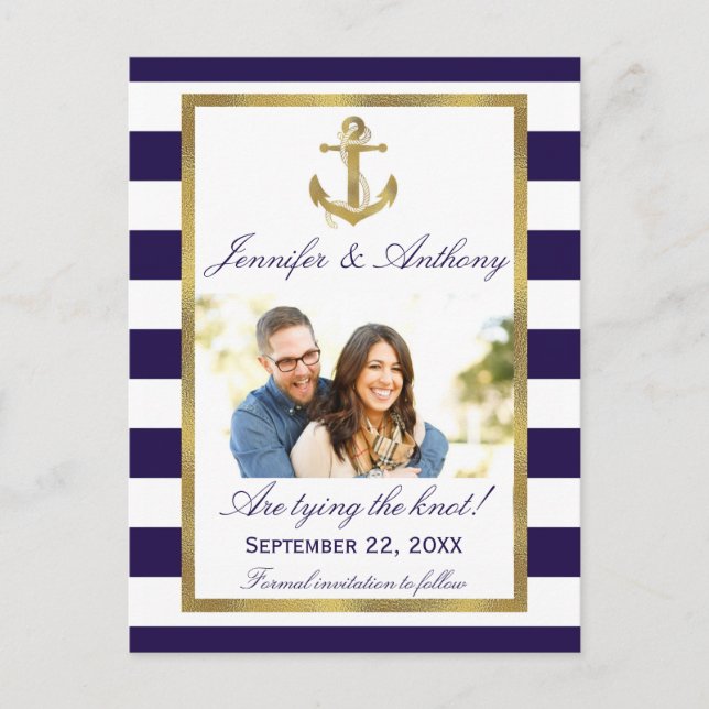 Carte Postale Faire-part Ancre Nautique Photo Mariage Enregistrer la date (Devant)