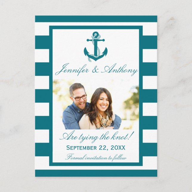 Carte Postale Faire-part Ancre Nautique Photo Mariage Enregistrer la date (Devant)
