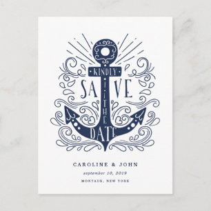 Carte Postale Faire-part Ancre tirée à la main Enregistrer la date