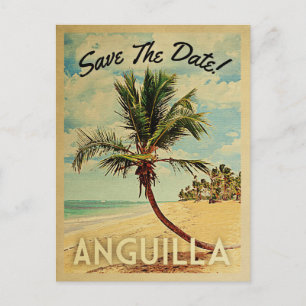 Carte Postale Faire-part Anguilla Sauvegarder la date Vintage Beach Palmier
