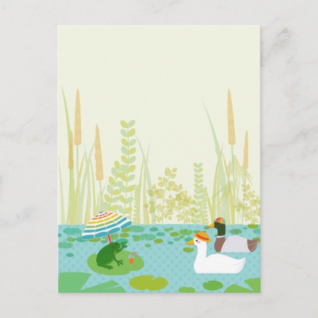 Carte Postale Faire-part Animaux de lac d'été en forêt Vacances Fête  (Devant)